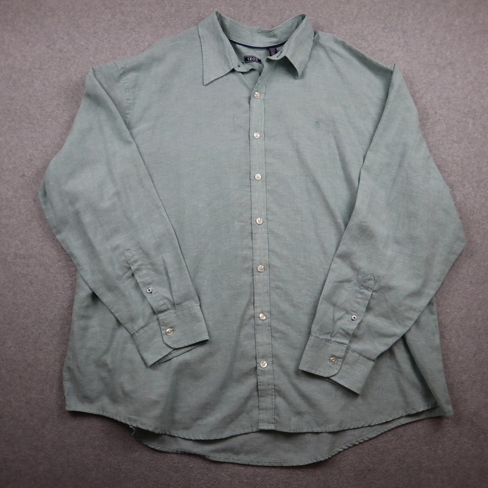 IZOD Button Down Shirt Mens 3XLT Sage Green Linen Blend Long Sleeve Tall Casual